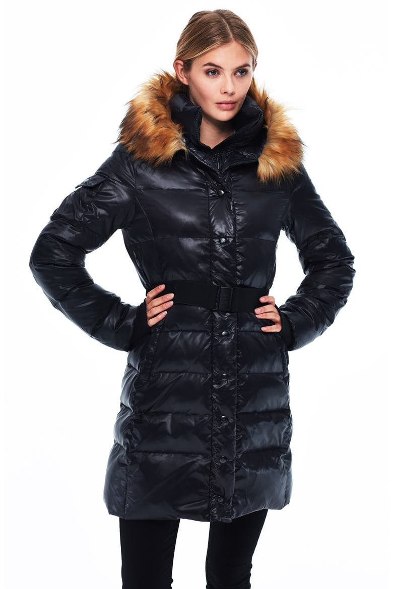Chalet Water Repellent Puffer Coat with Faux Fur Trim, Alternate, color, JET/ NATURA