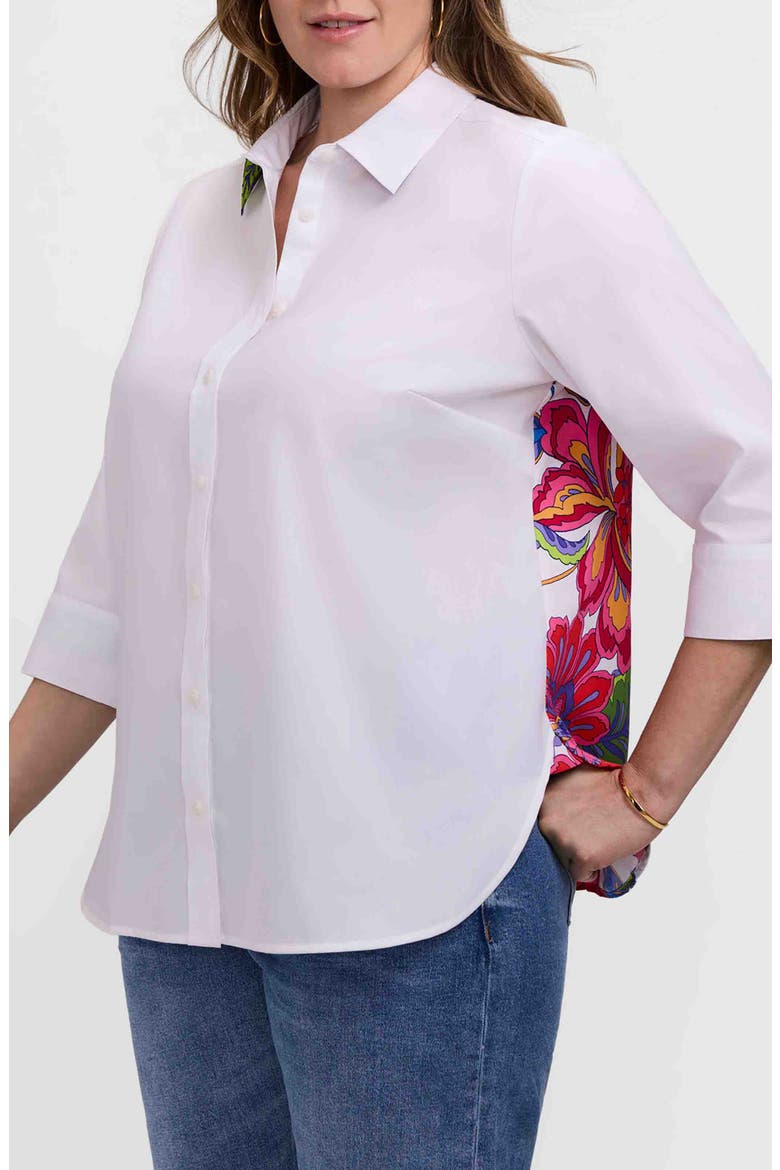 Meghan Para Blooms Mix Print Stretch Cotton Blend Button-Up Shirt, Alternate, color, PINK/ WHITE MULTI