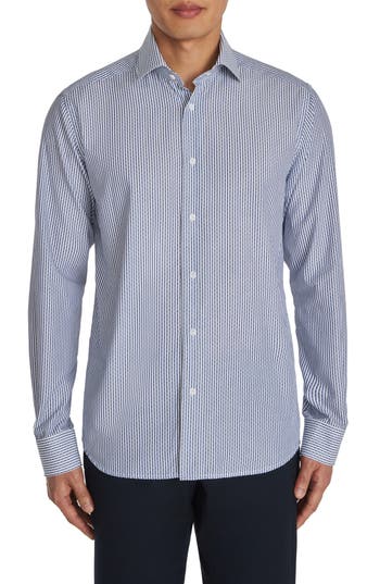 Jack Victor Aaron Stripe Cotton Button-up Shirt In Navy