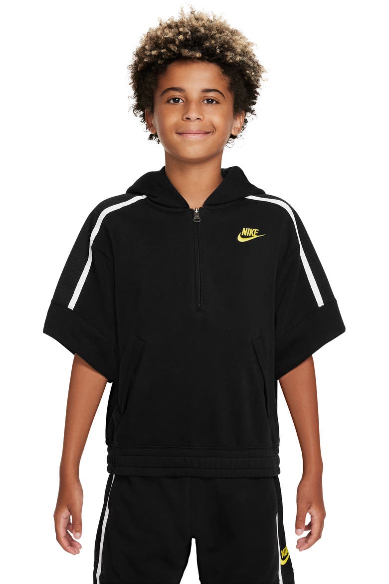 Kids' Culture of Basketball Short Sleeve Half-Zip Hoodie, Main, color, BLACK/ OPTI YELLOW