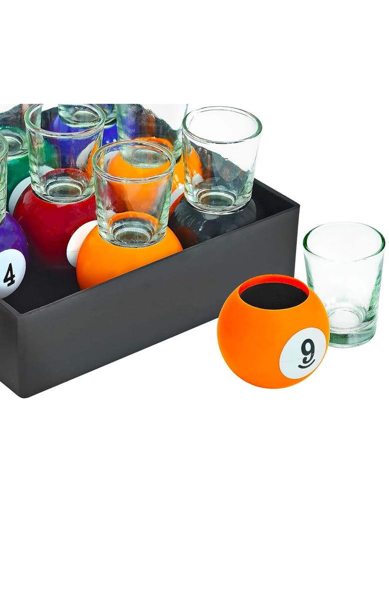 Fairly Odd Novelties Billiards Pool Ball Shot Glasses, Set of 9 1oz Glasses, Alternate, color, Multicolored