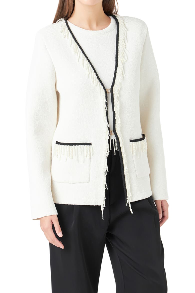 Imitation Pearl Trim Cardigan, Alternate, color, CREAM