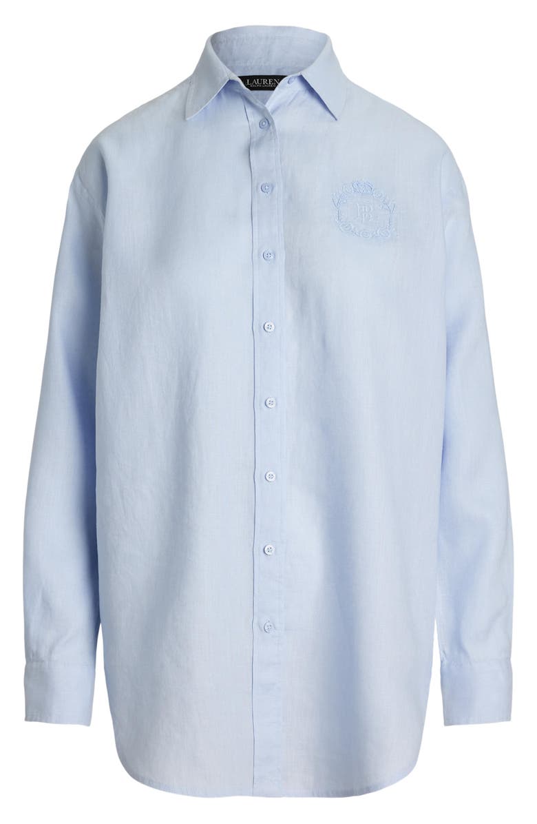 Lauren Ralph Lauren Embroidered Logo Linen Button-Up Shirt, Alternate, color,