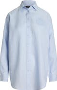 Lauren Ralph Lauren Embroidered Logo Linen Button-Up Shirt