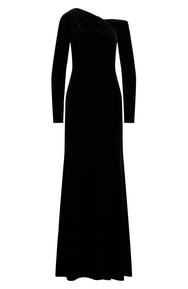 Lauren Ralph Lauren Cateema Asymmetric Neck Long Sleeve Gown, Alternate, color, Black Velvet