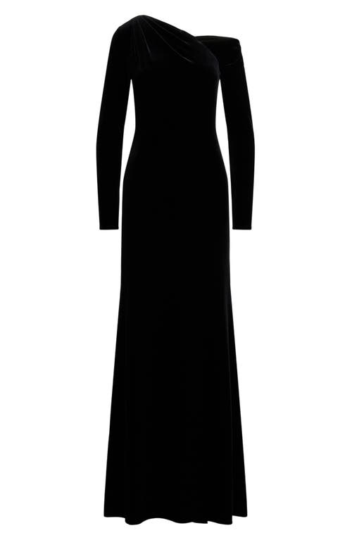 Ralph Lauren Lauren Cateema Asymmetric Neck Long Sleeve Gown In Black