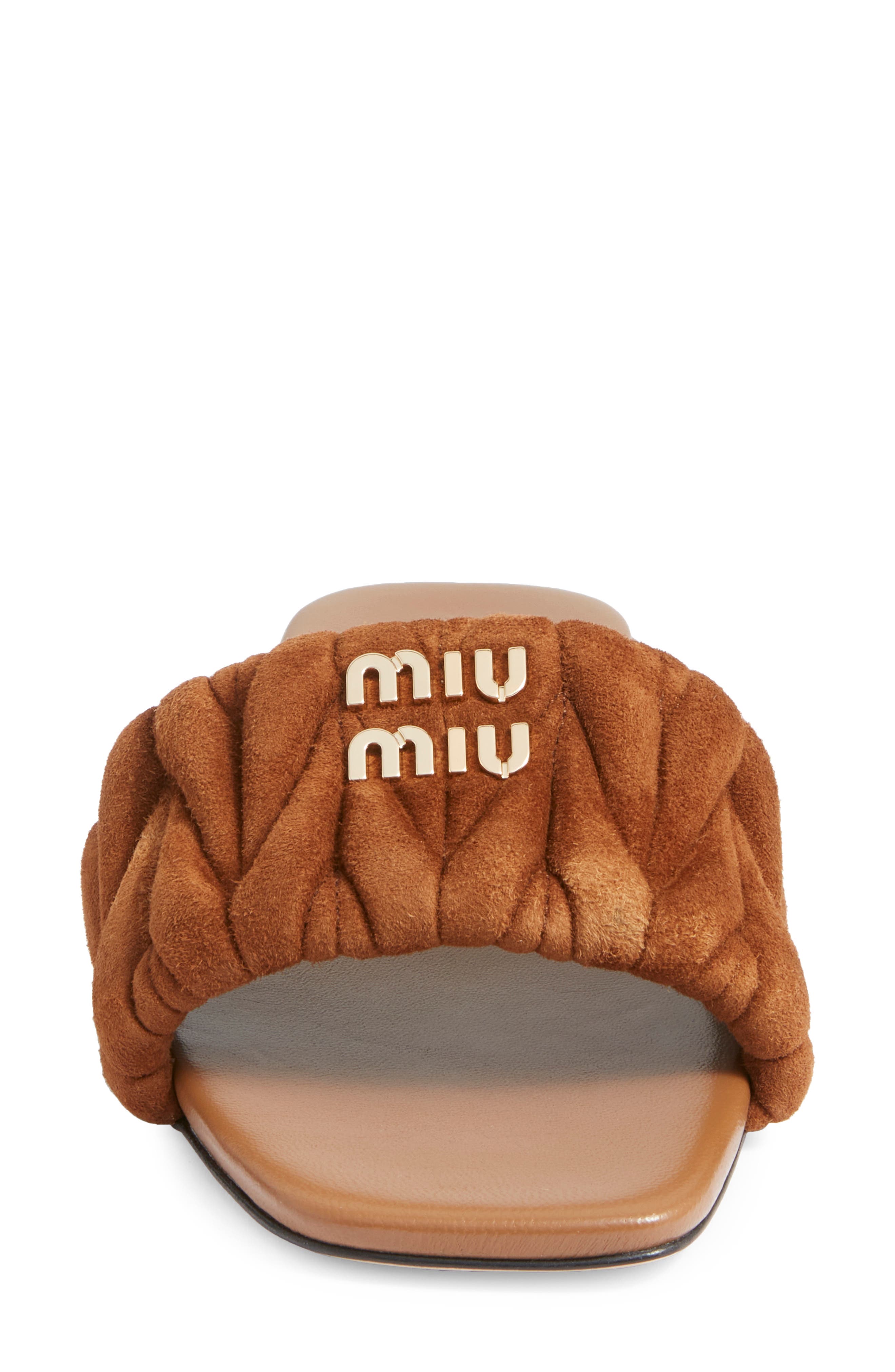 Miu Miu Matelassé Slide Sandal, Alternate, color, Rovere