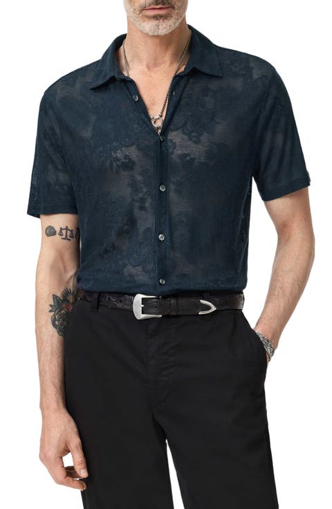 Biaggio Jacquard Mesh Short Sleeve Button-Up Shirt