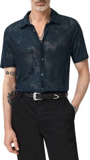 John Varvatos Biaggio Jacquard Mesh Short Sleeve Button-Up Shirt