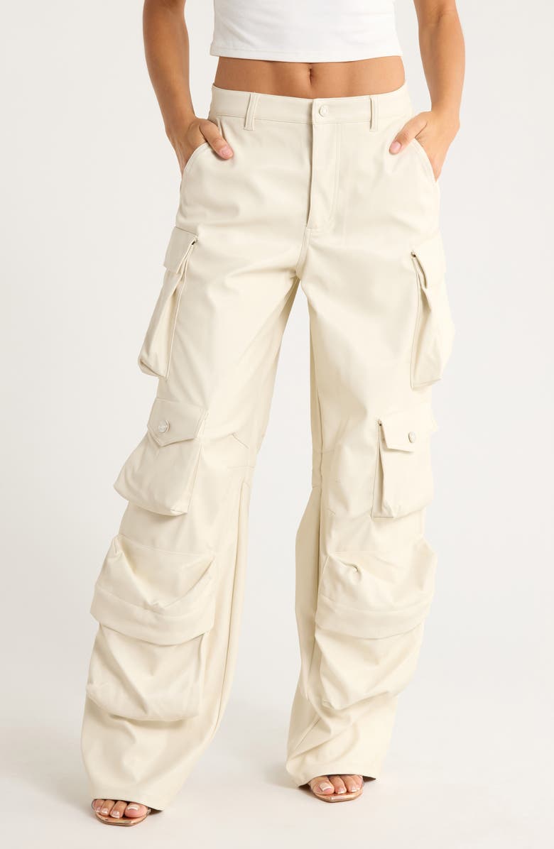 AFRM Parker Faux Leather Wide Leg Cargo Pants, Main, color, Ivory