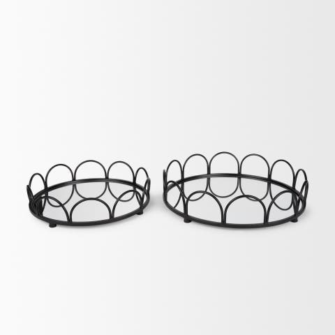 Lenore Round Metal with Mirror Tray Set of 2