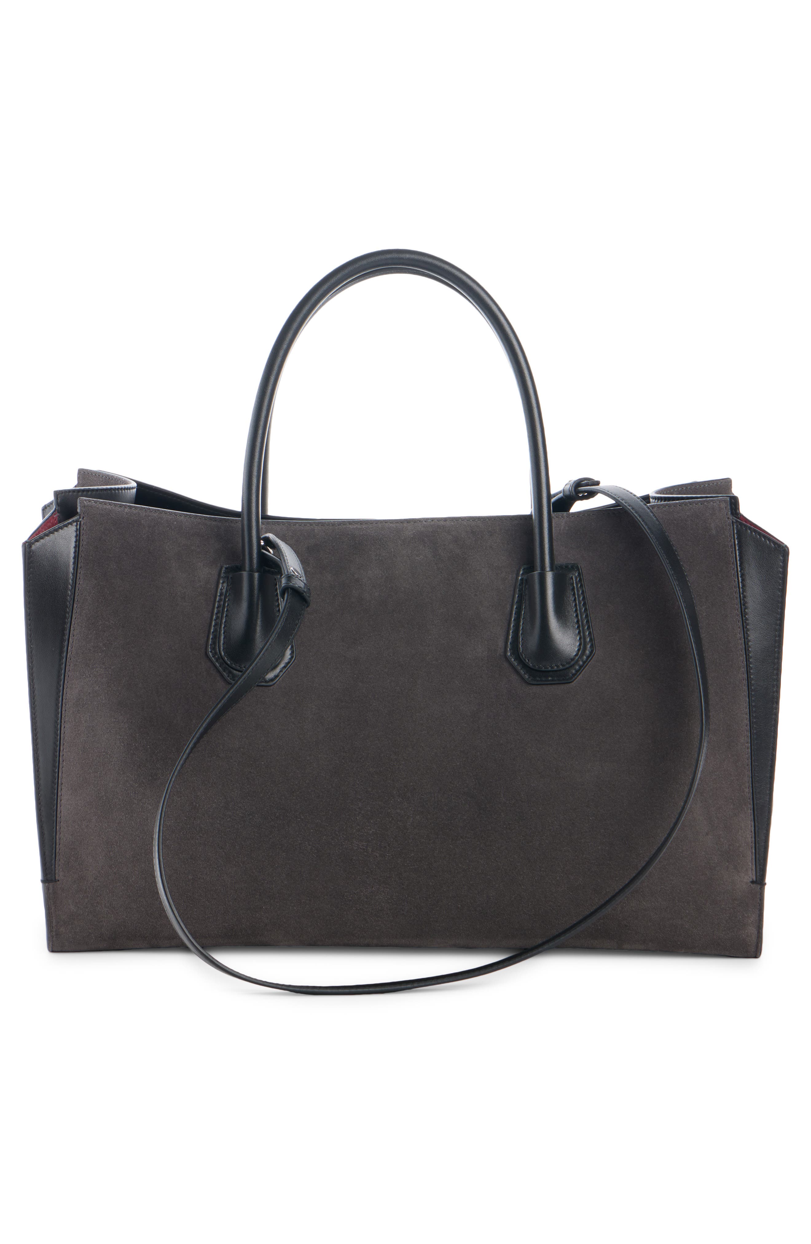 Small Antigona Catchall Leather & Suede Tote, Alternate, color, DARK GREY