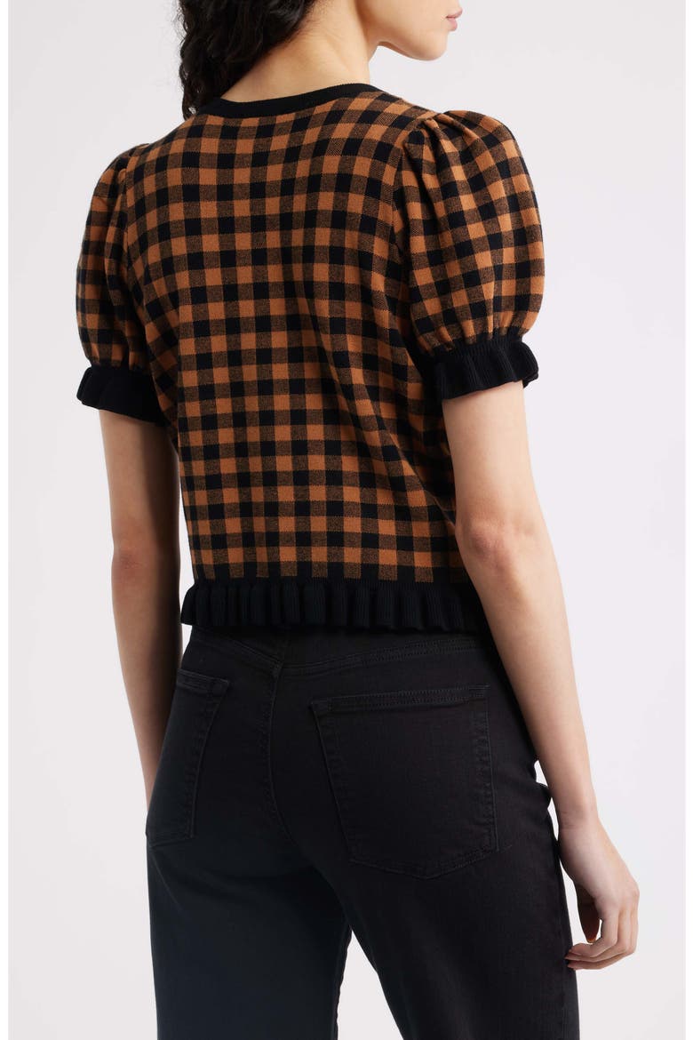 Lora Gingham Short Sleeve Cardigan, Alternate, color, BROWN/ BLACK GINGHAM