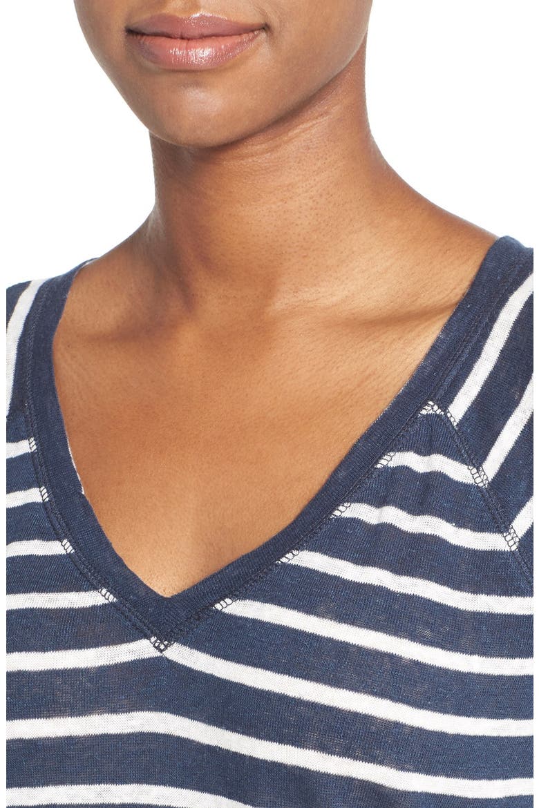 Stripe V-Neck Sweatshirt, Alternate, color, NAVY- IVORY STRIPE
