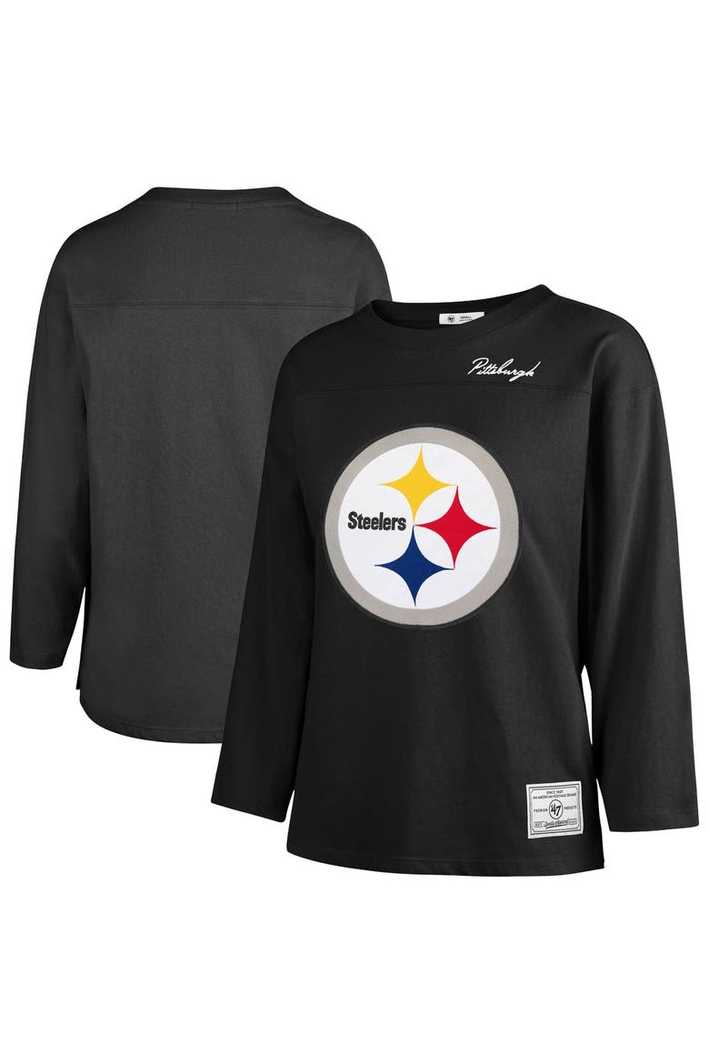 Women's '47 Black Pittsburgh Steelers Game Nod Timeless Long Sleeve T-Shirt, Main, color, Black