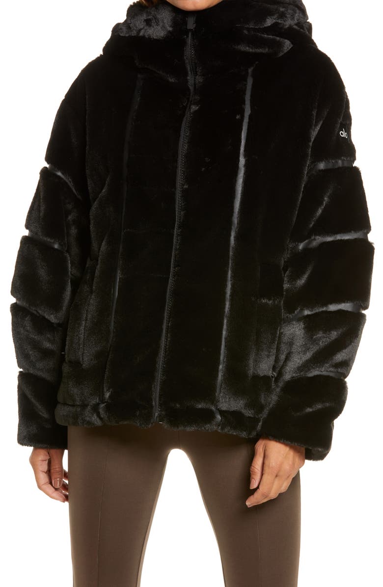 Alo Knock Out Hooded Faux Fur Hooded Jacket, Alternate, color,