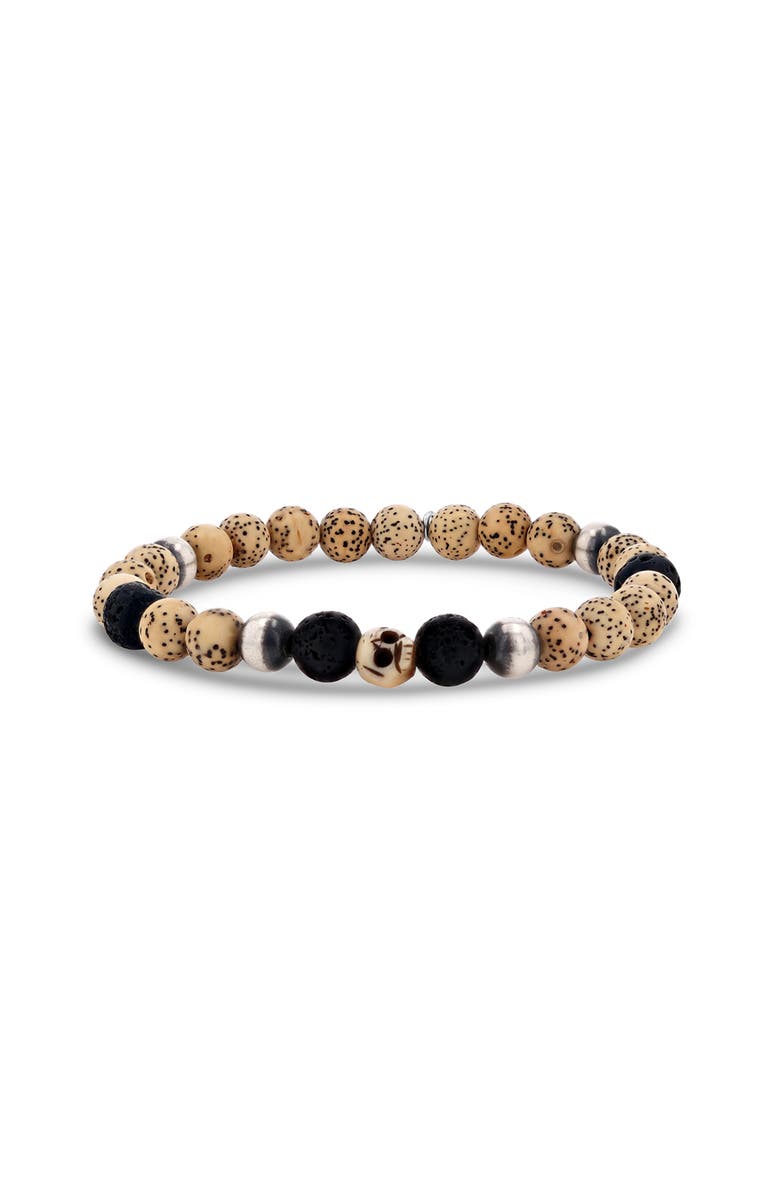 Mr Lowe by Sheryl Lowe Mr Lowe Betel Nut & Lava Bracelet with Carved Skull Bead, Main, color, Black Mix