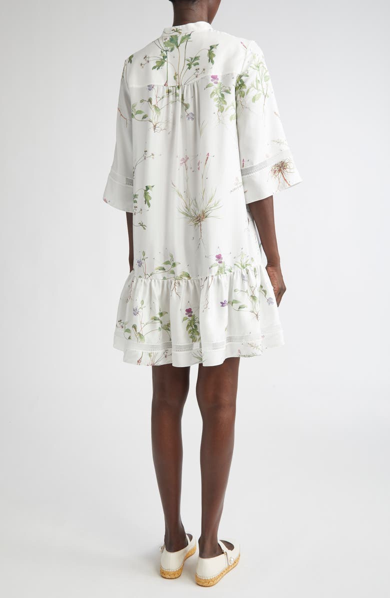 Erdem Short Sleeve Drop Waist Silk Minidress, Alternate, color, Botanical Garden White