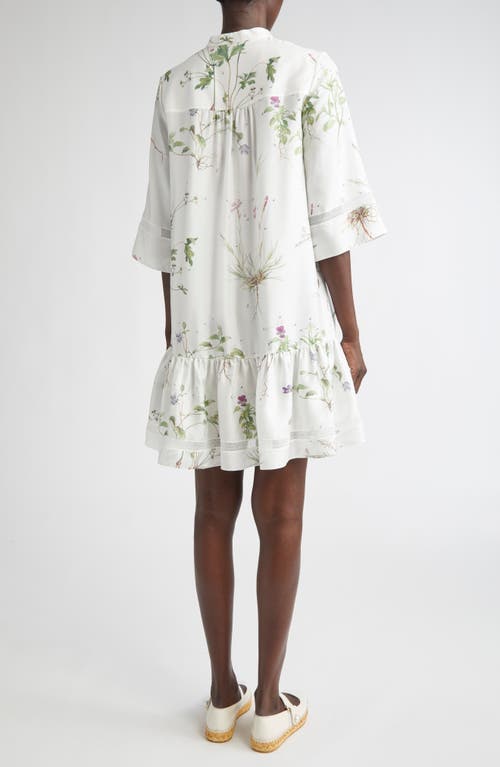 Erdem Short Sleeve Drop Waist Silk Minidress In White