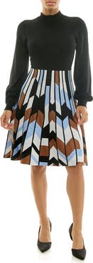 Nina Leonard Mock Neck Long Sleeve Sweater Dress