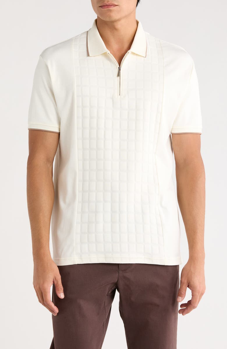 DENIM AND FLOWER Tipped & Textured Polo, Main, color, Off White