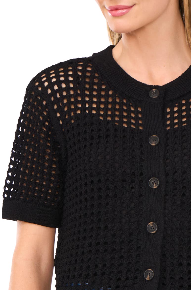 Open Stitch Short Sleeve Cardigan, Alternate, color, RICH BLACK