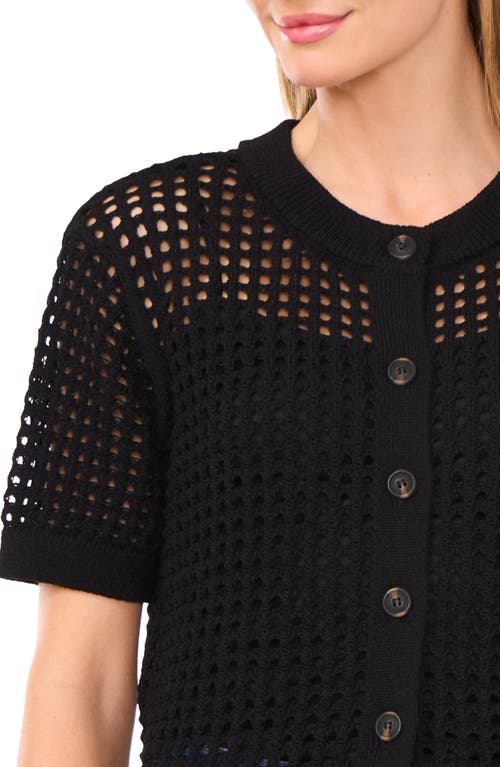 Shop Cece Open Stitch Short Sleeve Cardigan In Rich Black