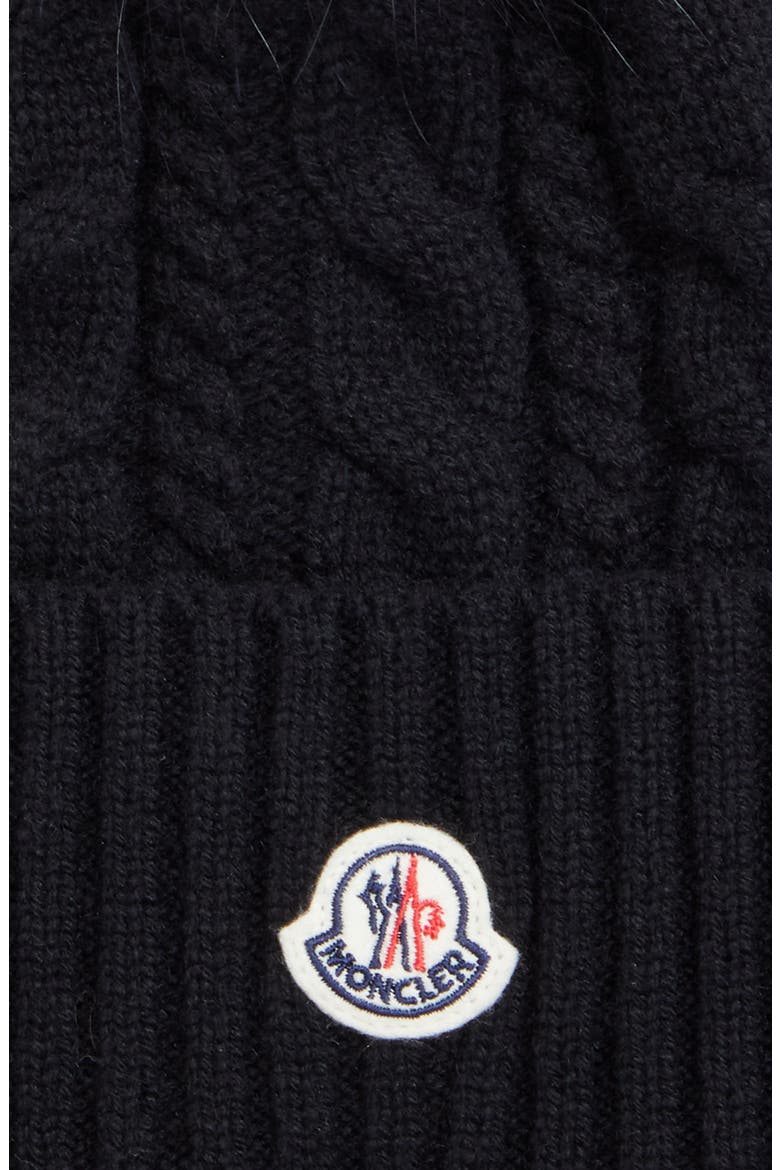 Cable Knit Beanie with Genuine Fox Fur Pom, Alternate, color, BLACK