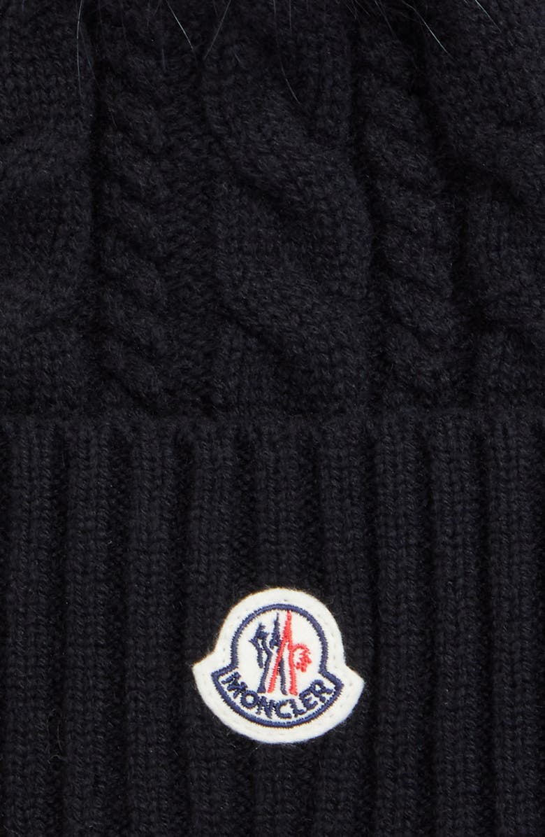 Moncler Cable Knit Beanie with Genuine Fox Fur Pom, Alternate, color, 