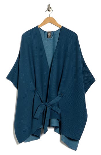Vince Camuto Reversible Pleated Belted Topper In Blue