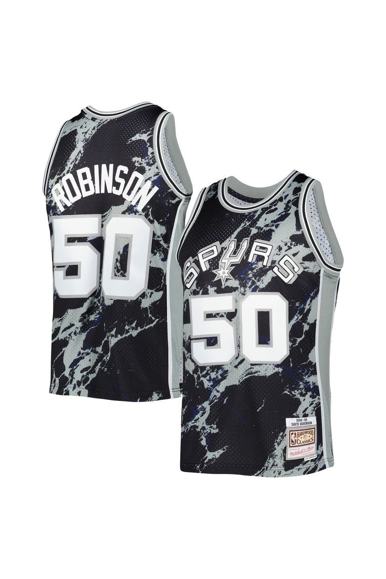 Men's Mitchell & Ness David Robinson Black San Antonio Spurs 1998/99 Hardwood Classics Marble Swingman Jersey, Alternate, color, Black