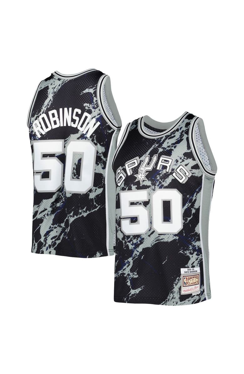 Mitchell & Ness Men's Mitchell & Ness David Robinson Black San Antonio Spurs 1998/99 Hardwood Classics Marble Swingman Jersey, Alternate, color, 