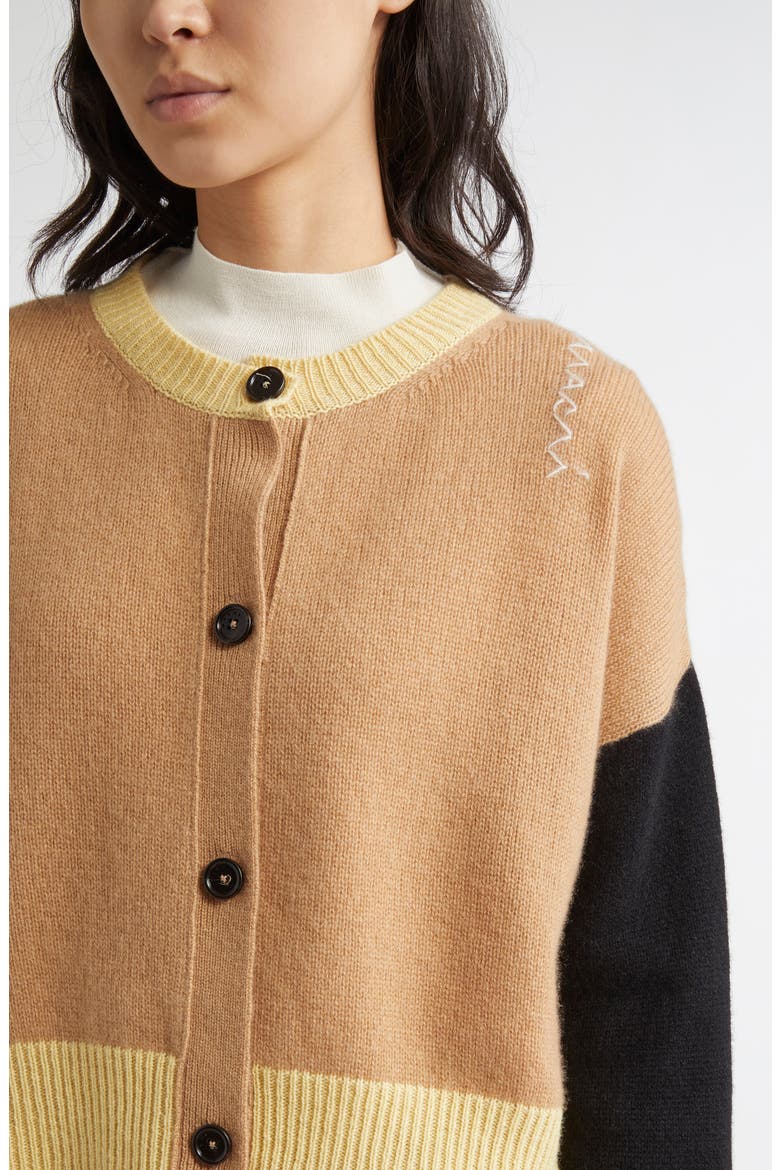 Colorblock Boxy Crop Cashmere Cardigan, Alternate, color, TAN