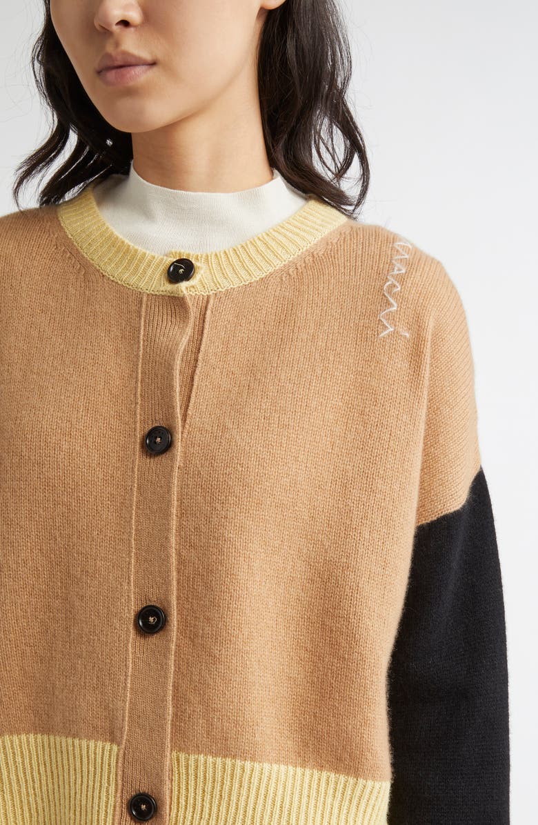 Marni Colorblock Boxy Crop Cashmere Cardigan, Alternate, color, Tan