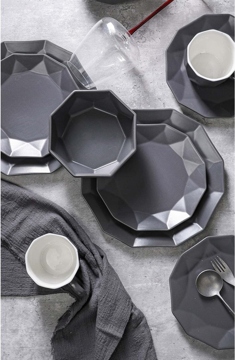 Stone Lain Jamie Porcelain 16-Piece Dinnerware Set, Alternate, color, Grey