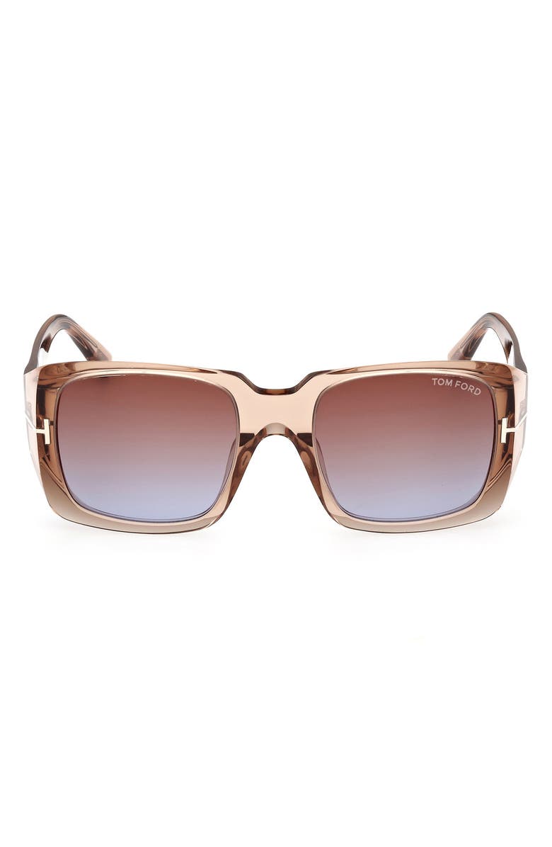 TOM FORD Ryder 51mm Square Sunglasses, Main, color, Shiny Champagne / Brown Blue