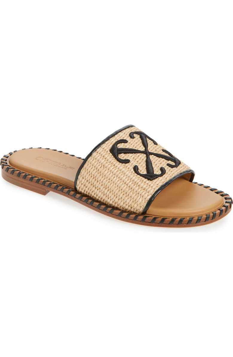 Off-White Twist Raffia Arrow Slide Sandal, Main, color,