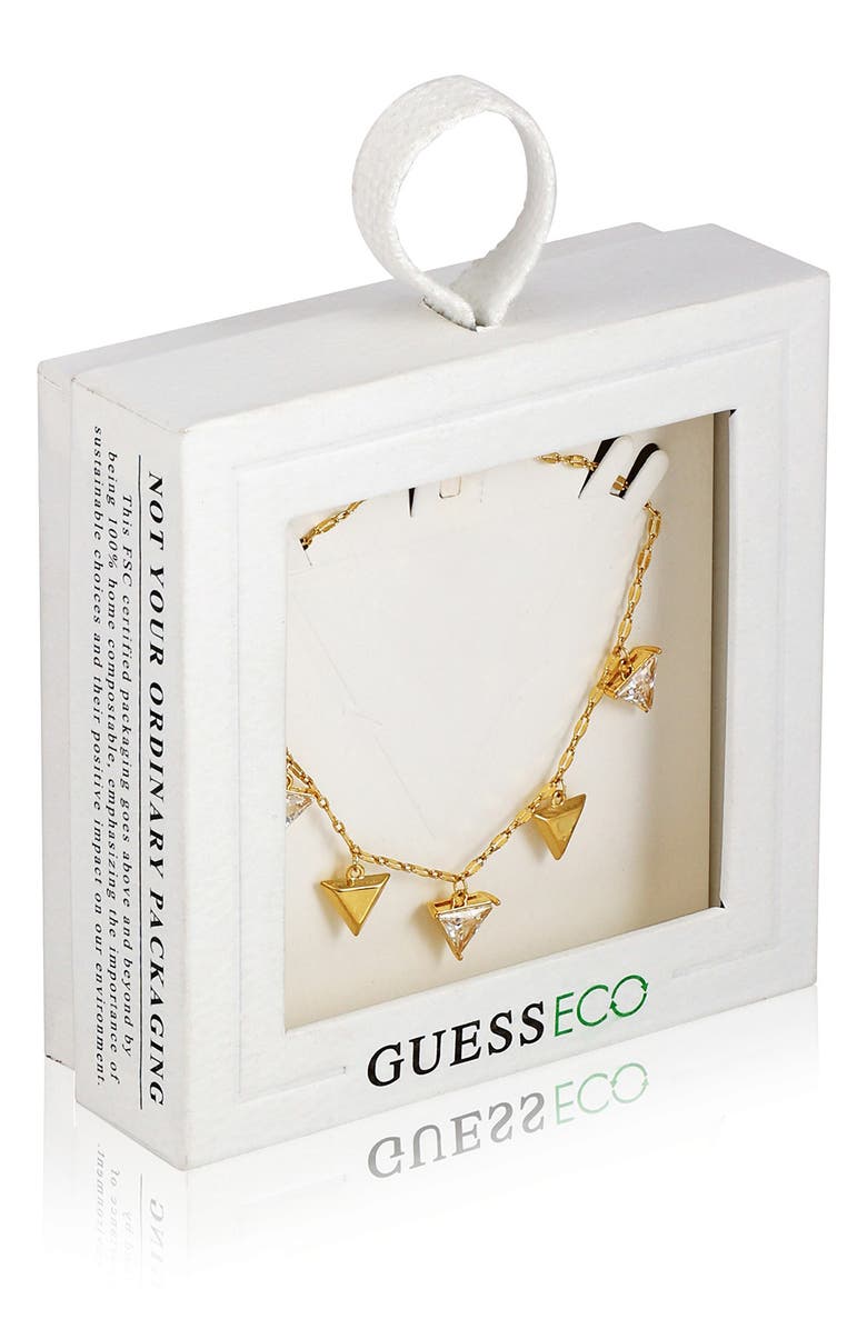 GUESS Cubic Zirconia Triangle Charm Line Bracelet, Alternate, color, Goldtone