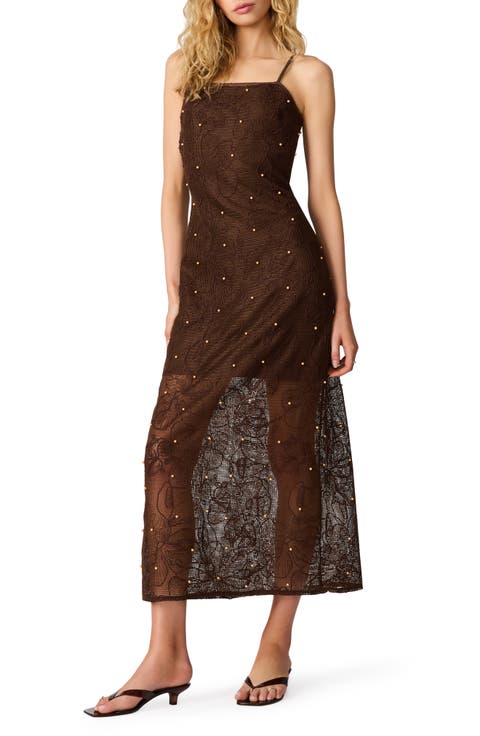 Maureene Bead Detail Floral Mesh Dress