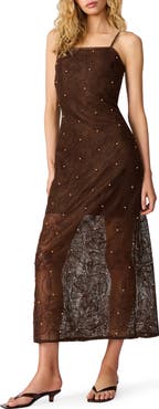 Steve Madden Maureene Bead Detail Floral Mesh Dress
