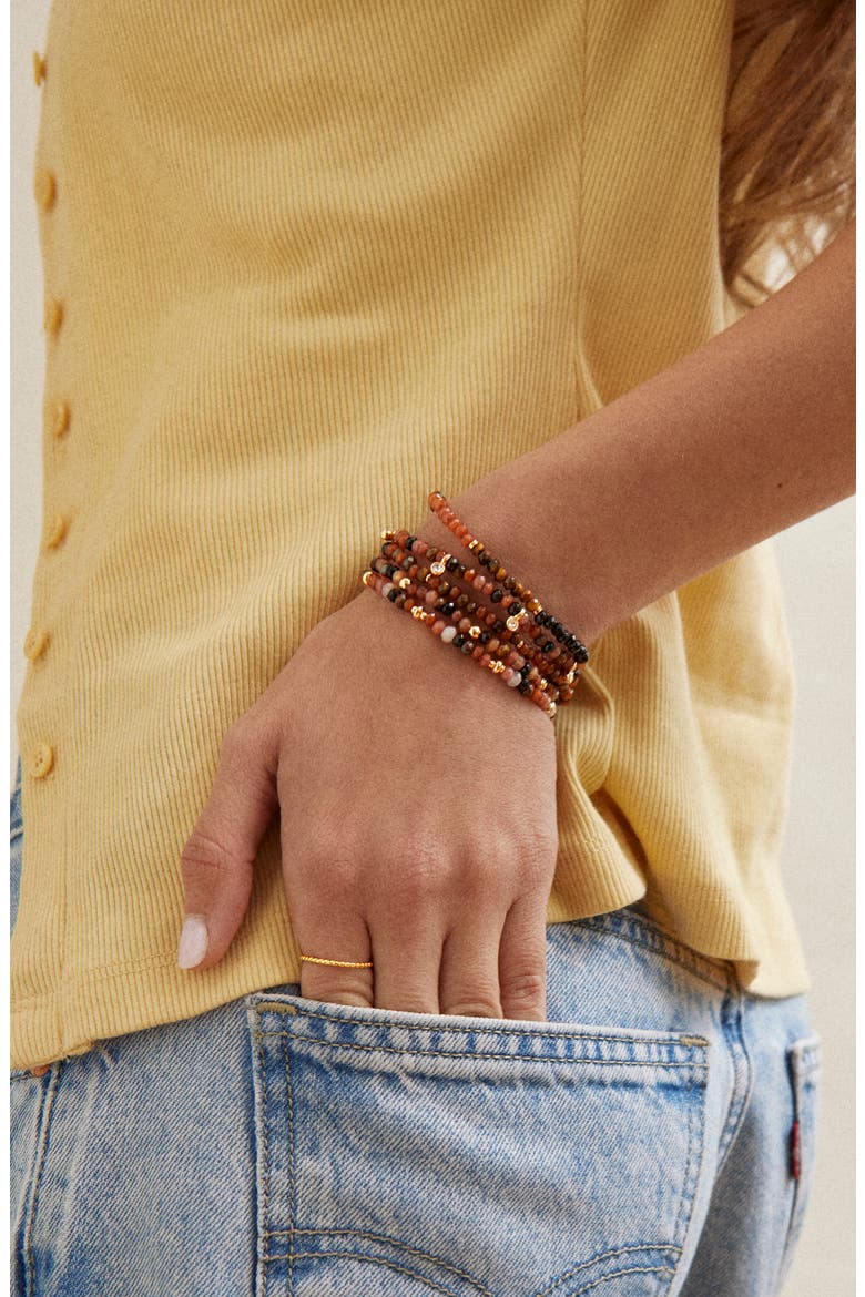 Indya Semi-Precious Layered Bracelet Set, Alternate, color, BROWN