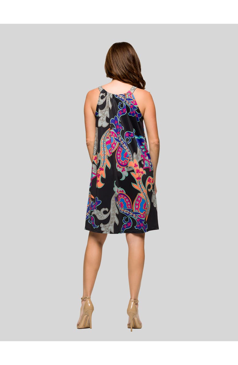 24seven Comfort Apparel Knee Length Black Paisley Print Sleeveless Keyhole Dress, Alternate, color, Black Multi