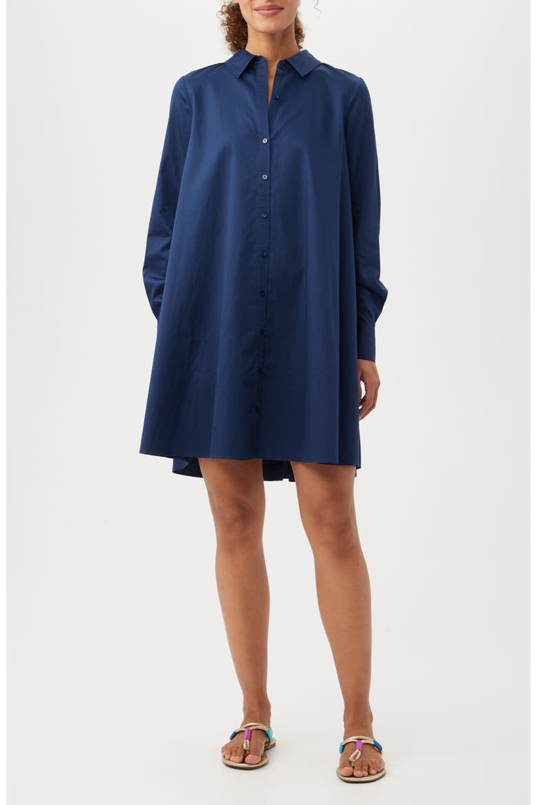 Tulla Oversize Long Sleeve Organic Cotton Shirtdress, Main, color, INK