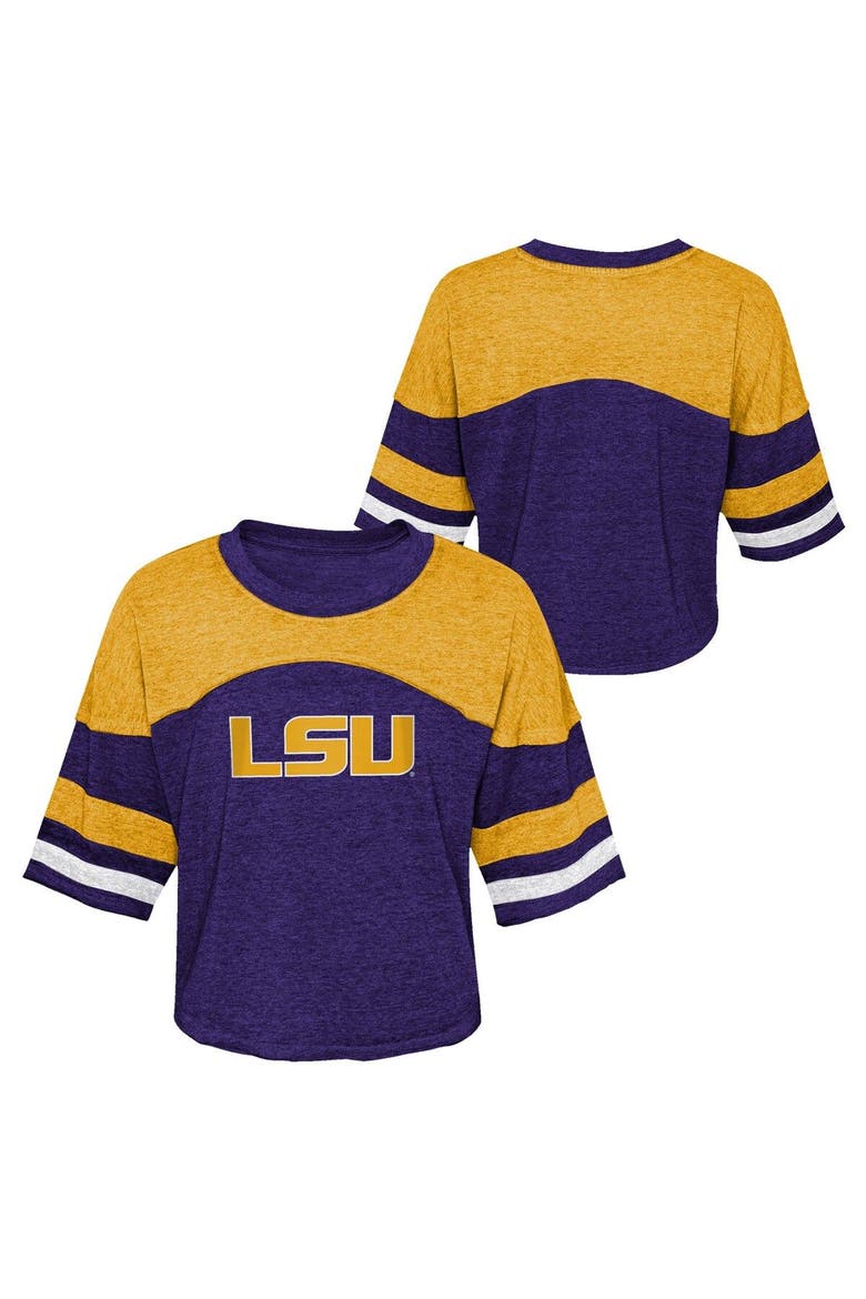 Girls Youth Purple LSU Tigers Sunday Friday Sleeve Stripe Jersey T-Shirt, Main, color, Purple