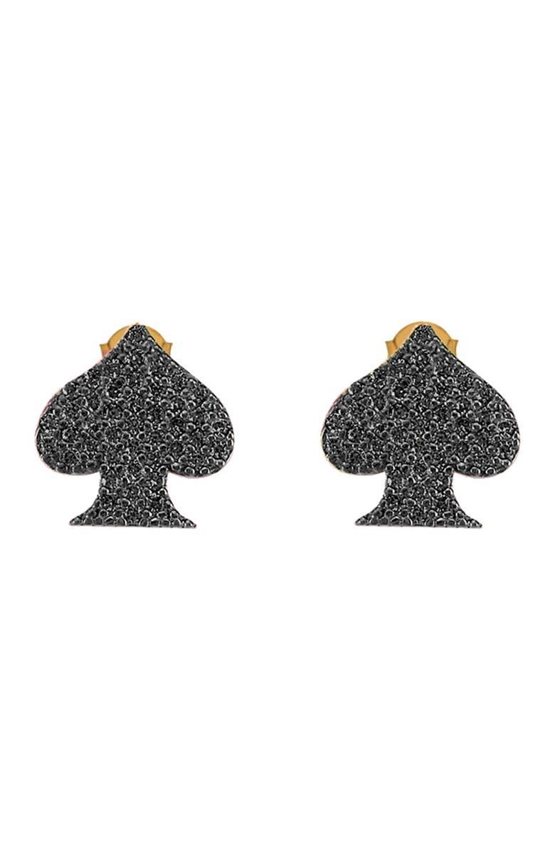 GABI RIELLE 14K Gold Vermeil Black Micro Pave Ace of Spades Stud Earrings, Main, color, 