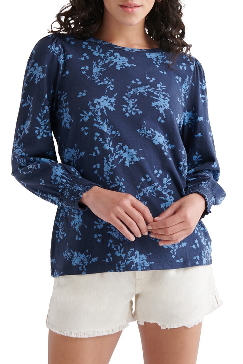 Floral Print Blouson Sleeve Top, Main, color, BLUE MULTI