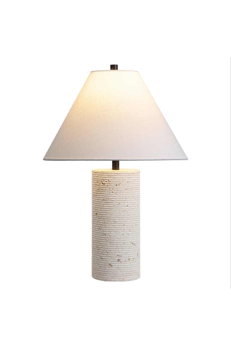 Kelsey 22.50" Modern Minimalist Travertine Column LED Table Lamp, Main, color, Beige/Black