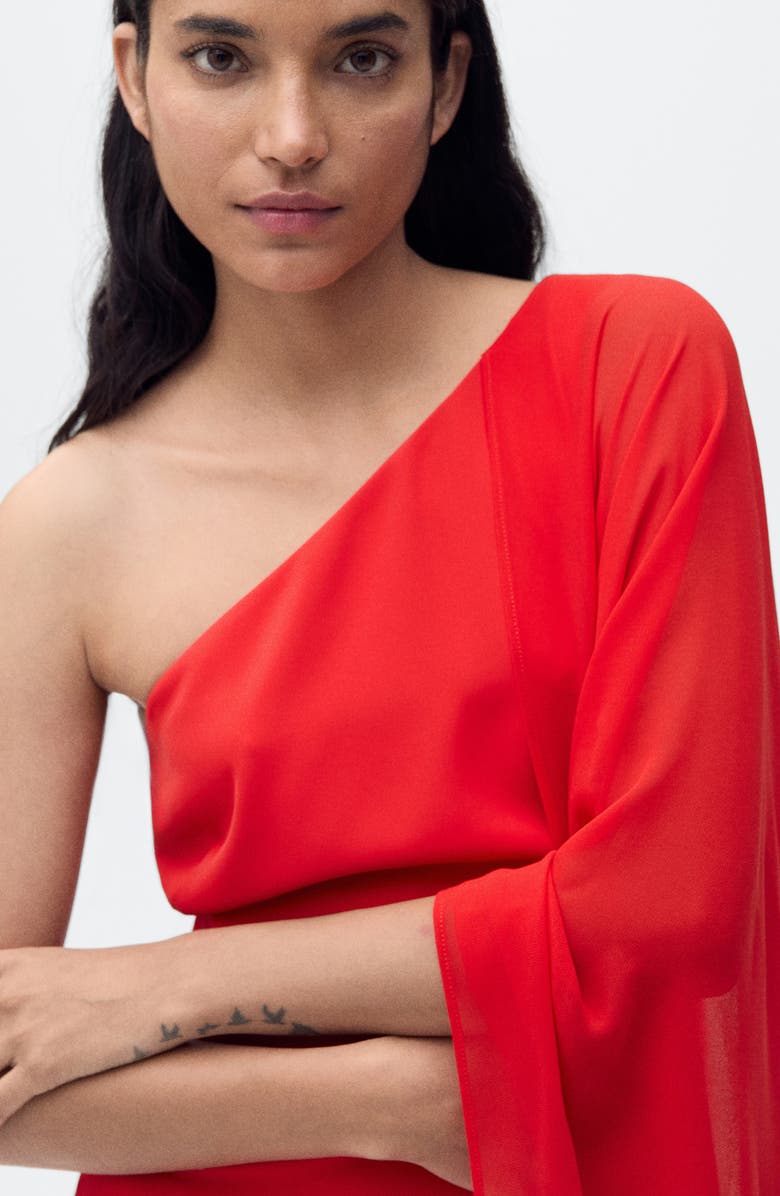 MANGO Asymmetric Flared One-Shoulder Long Sleeve Dress, Alternate, color, 