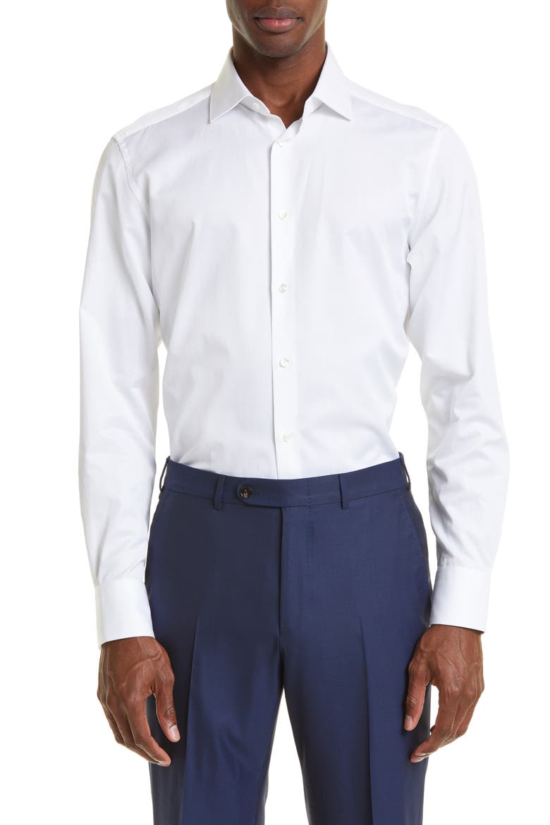 Trofeo Milano Cotton Button-Up Shirt, Main, color, WHITE