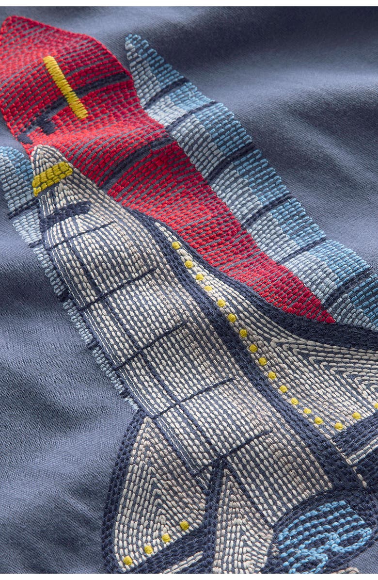 Mini Boden Kids' Rocket Superstitch Embroidered Glow in the Dark Long Sleeve Cotton T-Shirt, Alternate, color, 